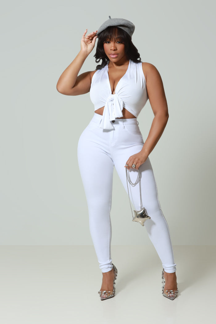 Super Swank High Rise Belt Loop Stretchy Skinny Jeans - White - Swank A Posh