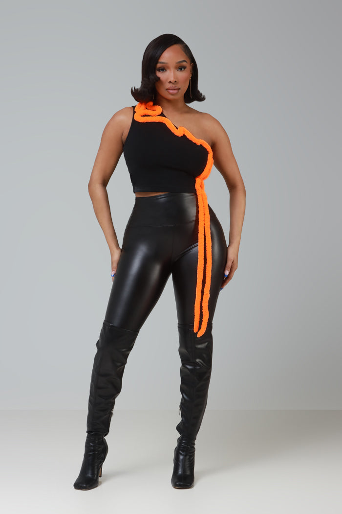 Sunburn One Shoulder Corded Crop Top - Black/Orange - Swank A Posh