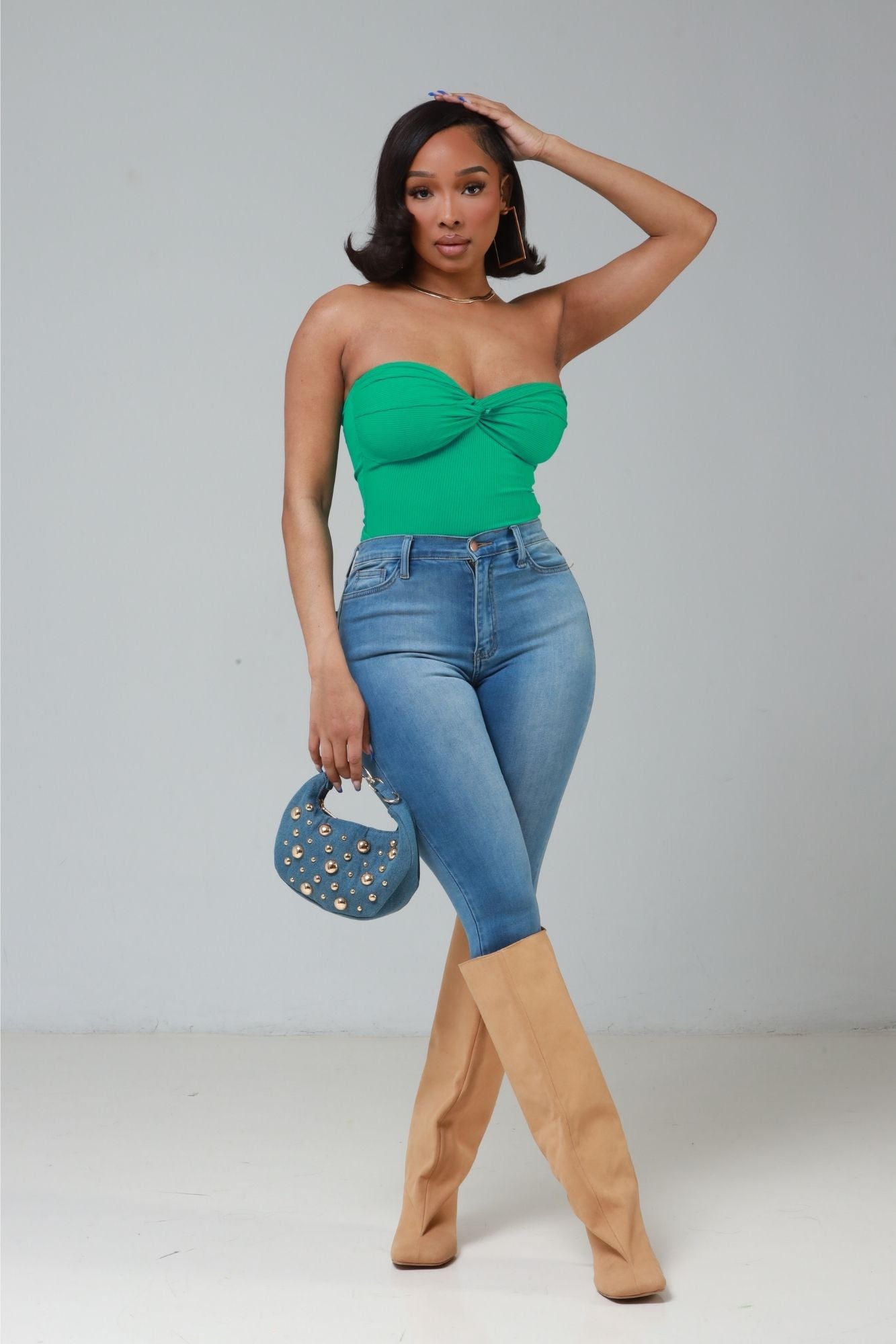 First Time Cellulite Deleter Ribbed Strapless Top - Paris Green - Swank A Posh