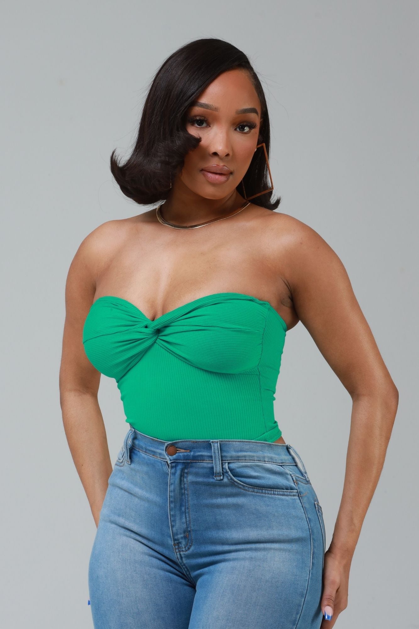 First Time Cellulite Deleter Ribbed Strapless Top - Paris Green - Swank A Posh