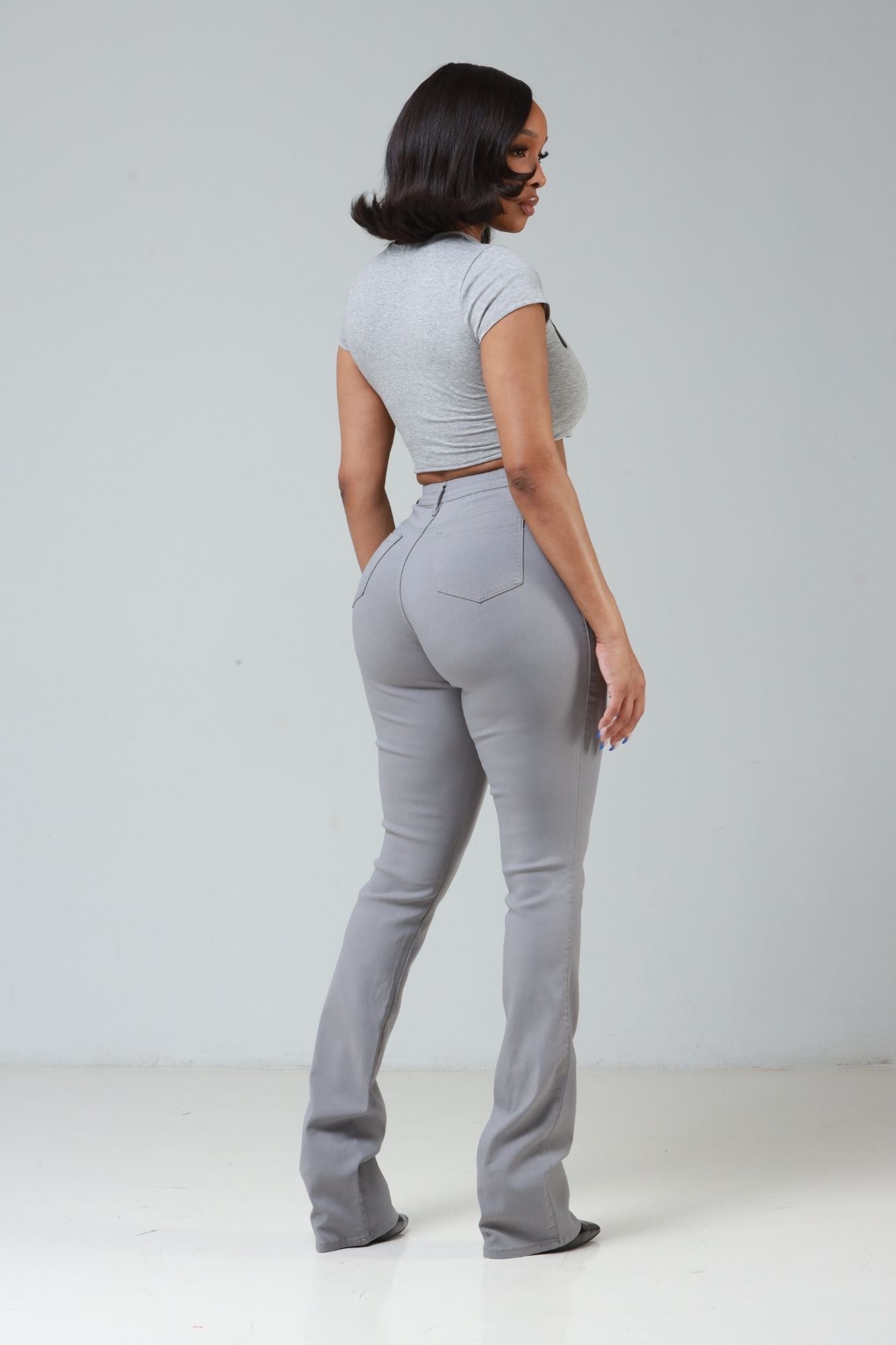 Right Call High Rise Stacked Bootcut Jeans - Grey - Swank A Posh
