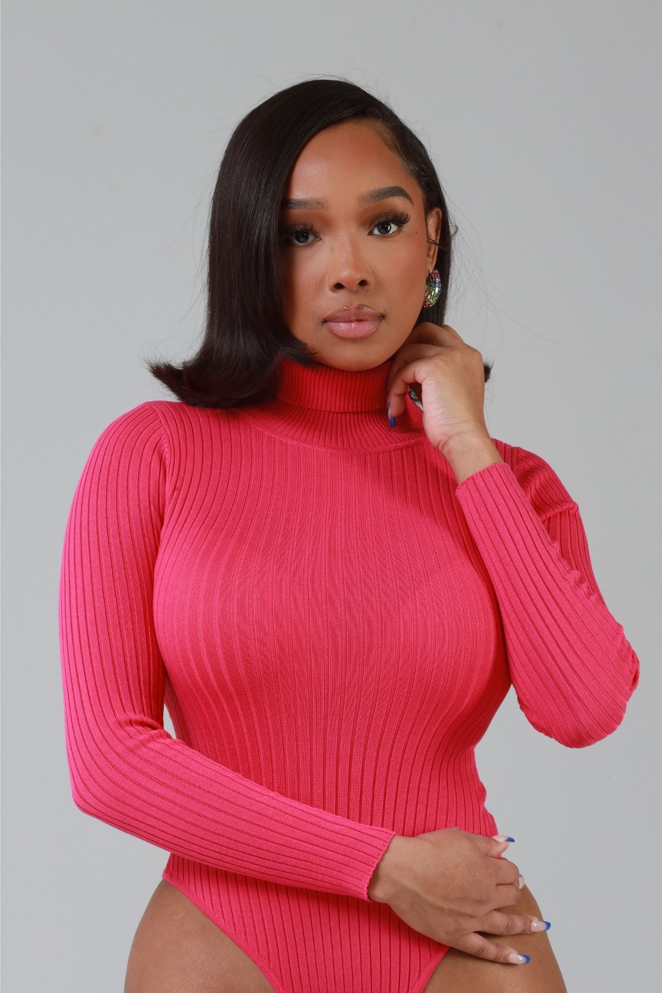Drop The Act Ribbed Turtleneck Bodysuit - Fuchsia - Swank A Posh