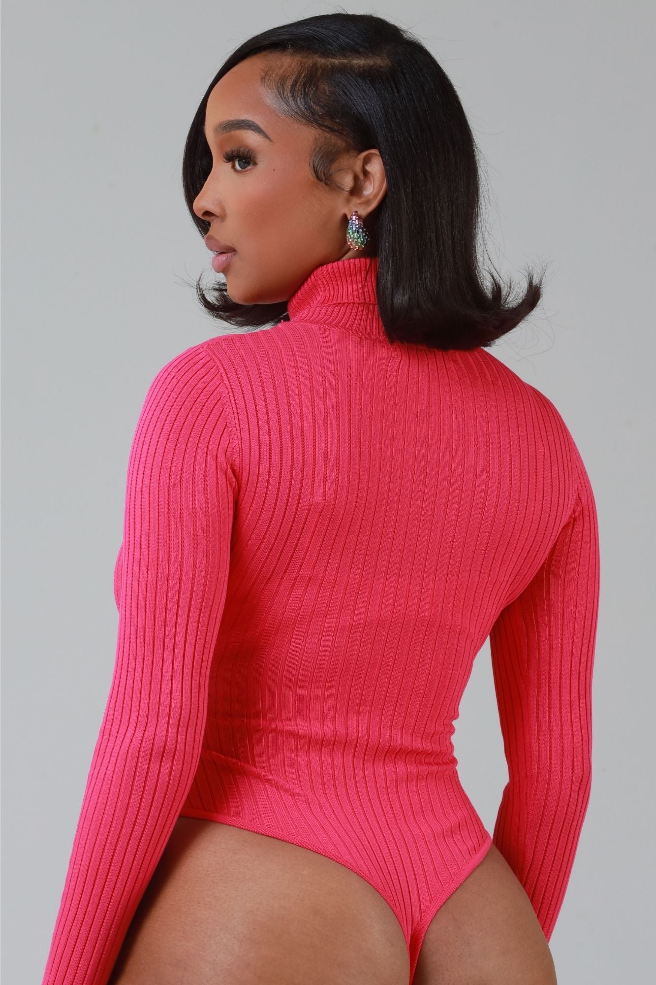 Drop The Act Ribbed Turtleneck Bodysuit - Fuchsia - Swank A Posh