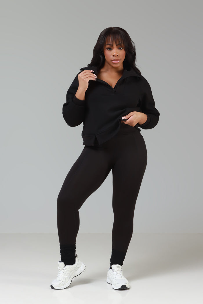 Move Me Half Zip Athletic Legging Set - Black - Swank A Posh