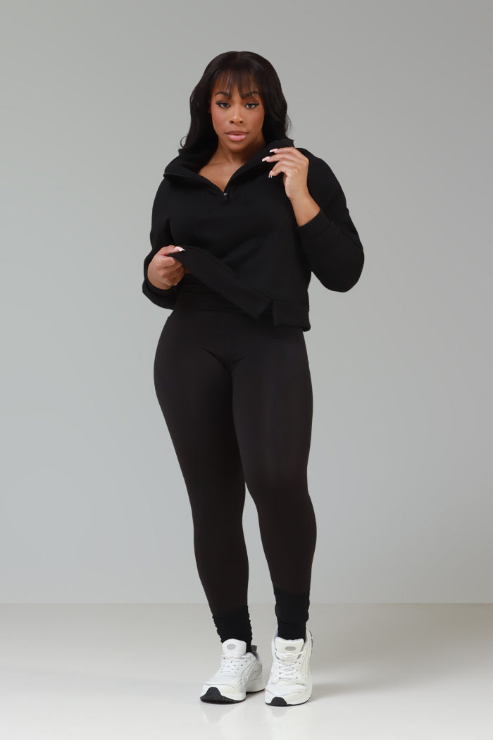 Move Me Half Zip Athletic Legging Set - Black - Swank A Posh