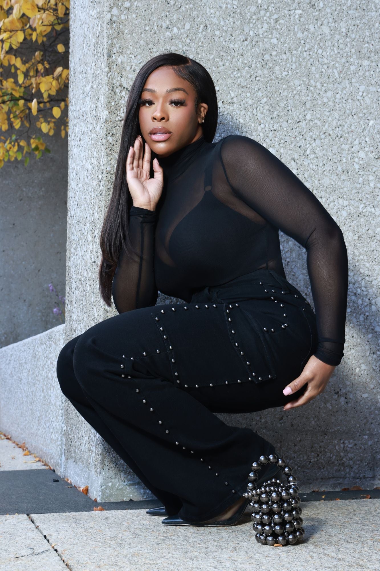 Silver Tongue Pearl Studded Cargo Jeans - Black - Swank A Posh