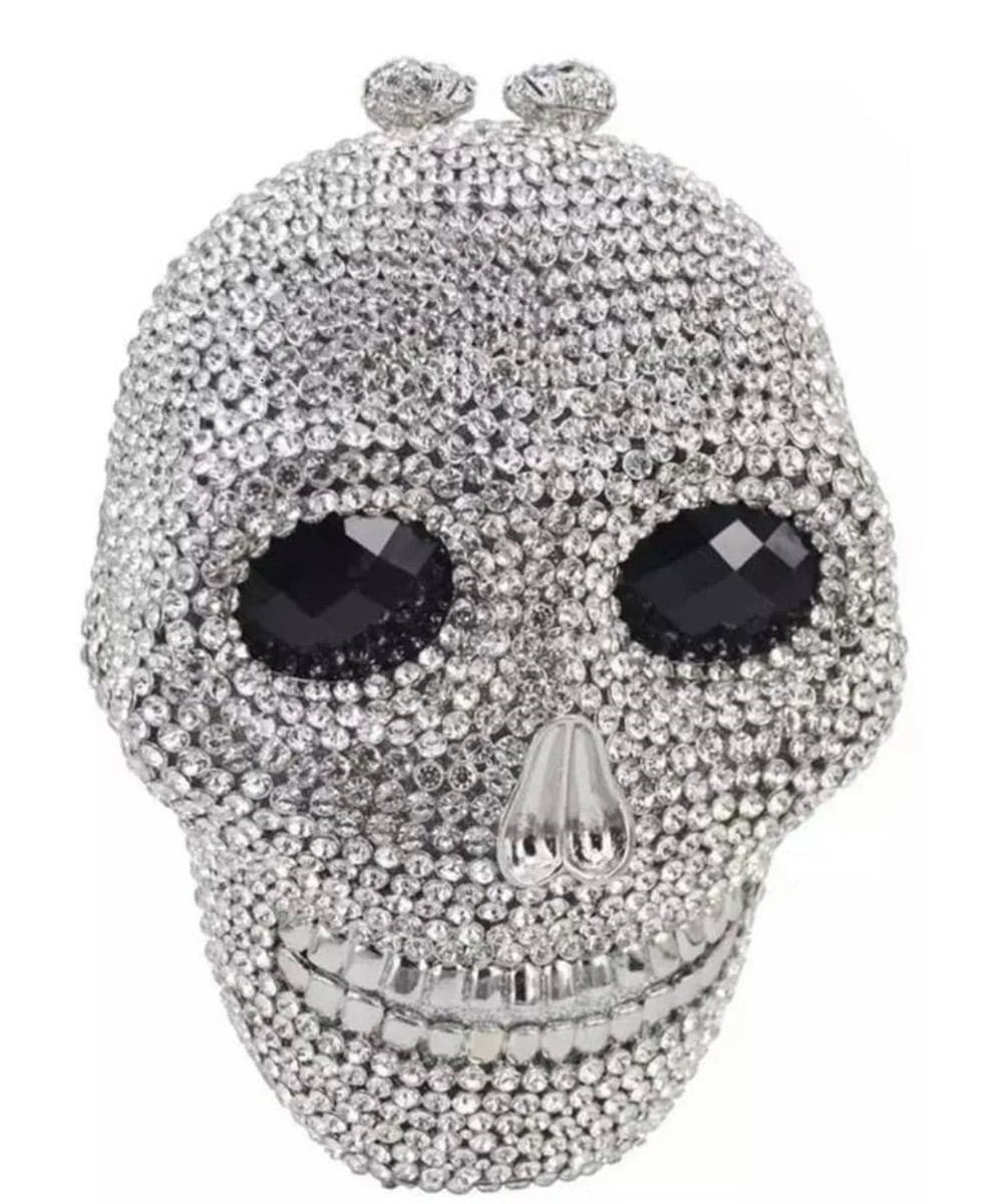 Iconic Rhinestone Skull Clutch Purse - Silver