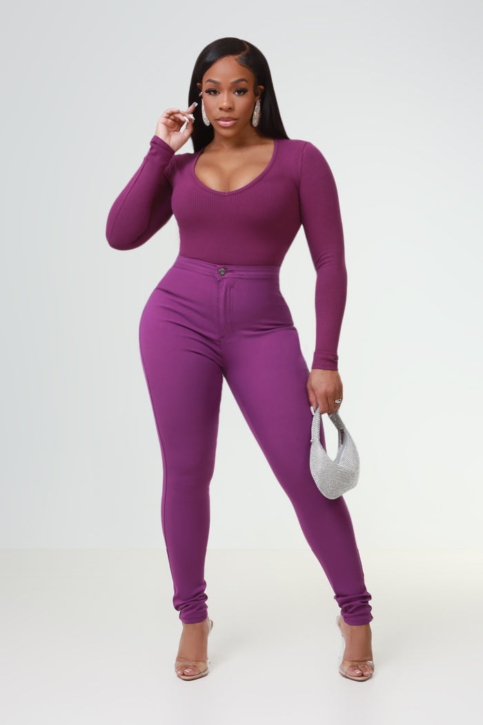 No Drama Ribbed V-Neck Cropped Top - Purple - Swank A Posh