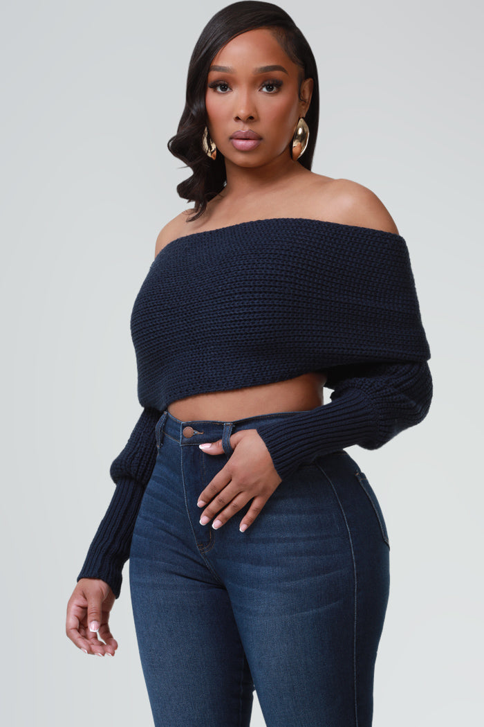 Multi Way Wrap Sweater - Navy Blue - Swank A Posh
