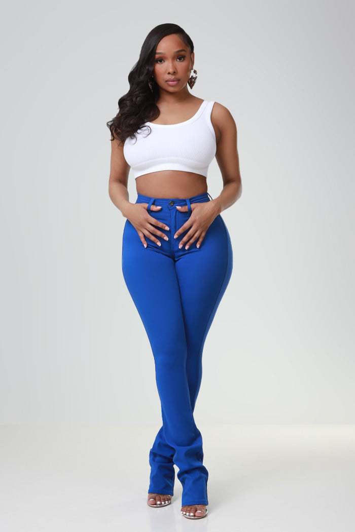 Right Call High Rise Stacked Bootcut Jeans - Royal Blue - Swank A Posh