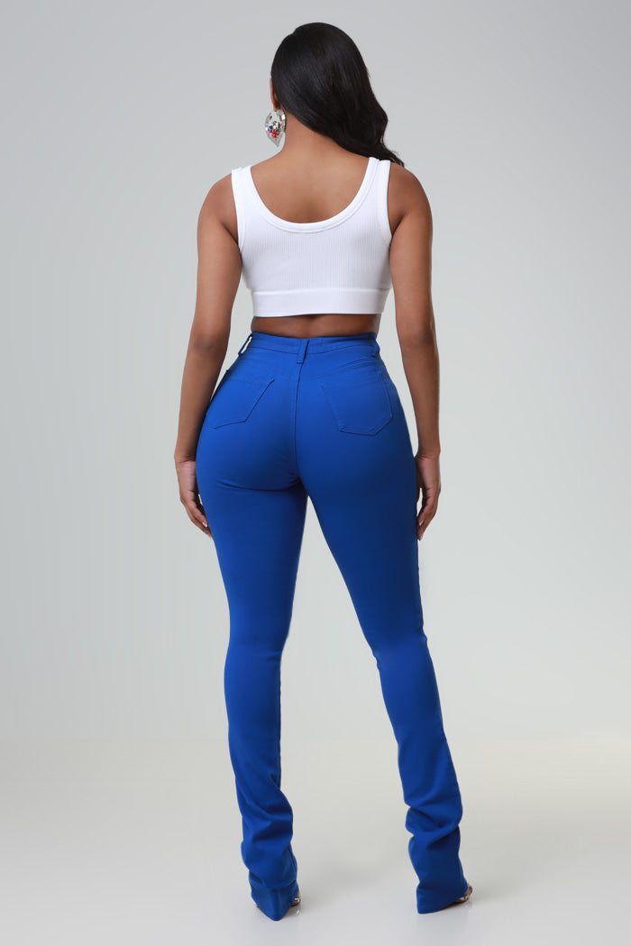 Right Call High Rise Stacked Bootcut Jeans - Royal Blue - Swank A Posh