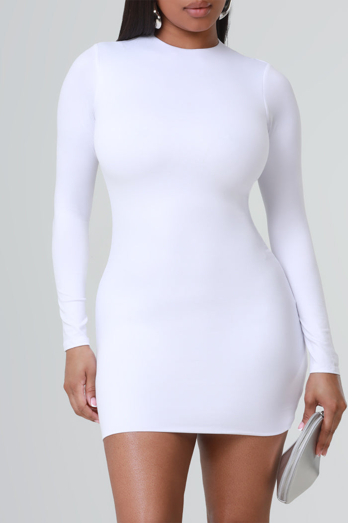 Out Loud Sculpting Crewneck Mini Dress - White - Swank A Posh