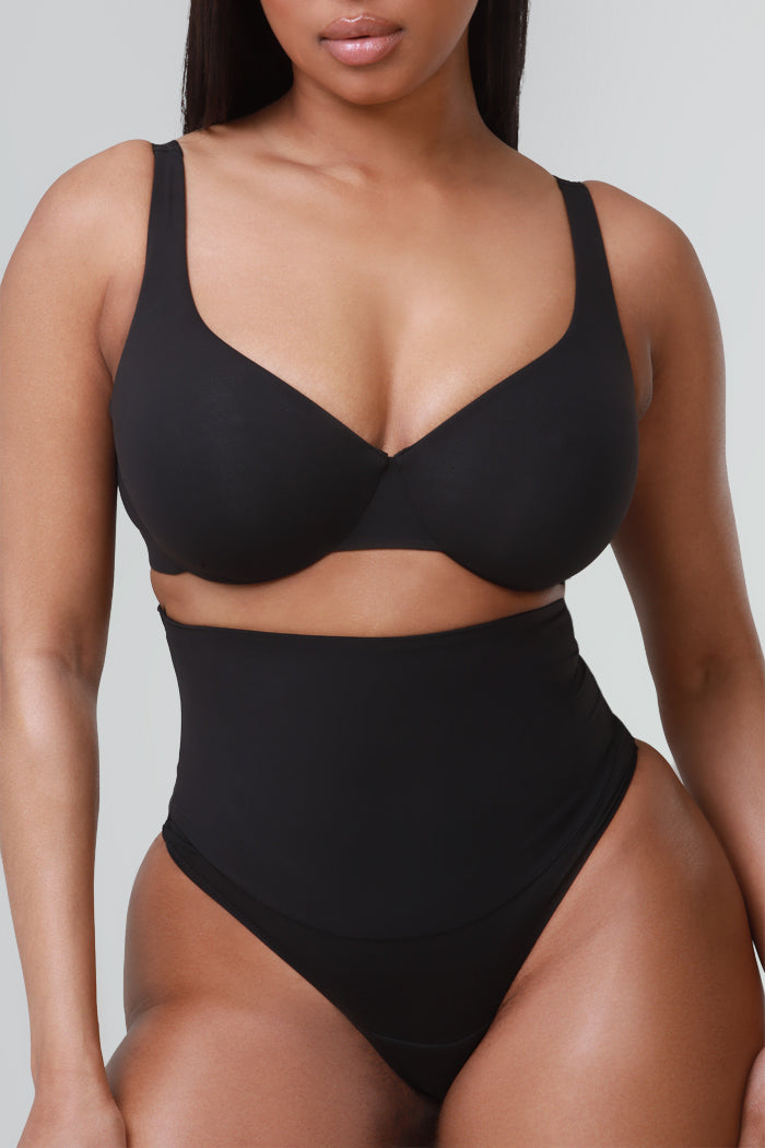 Second Skin High Waist Thong - Black - Swank A Posh
