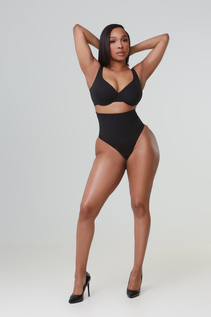 Second Skin High Waist Thong - Black - Swank A Posh