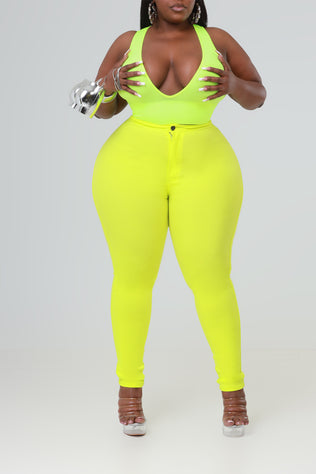 Super Swank High Waist Stretchy Jeans - Neon Yellow - Swank A Posh