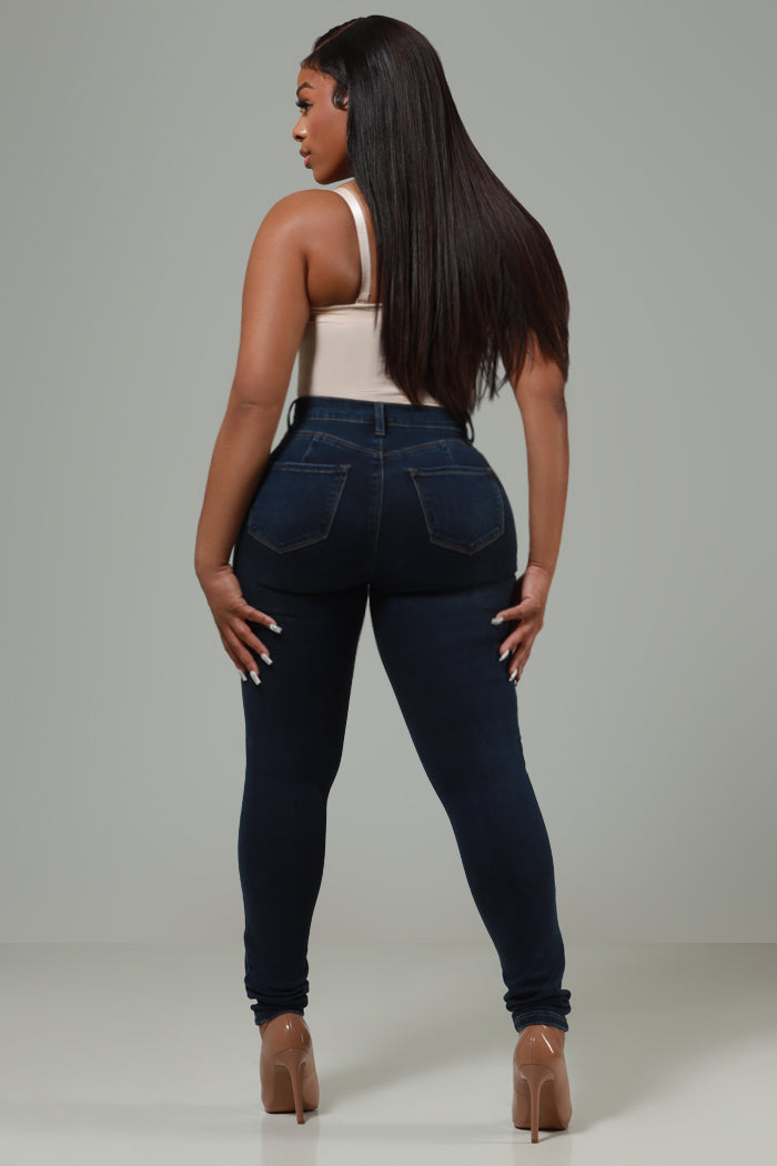 Peach Me High Rise Butt Lifting Skinny Jeans - Dark Wash - Swank A Posh