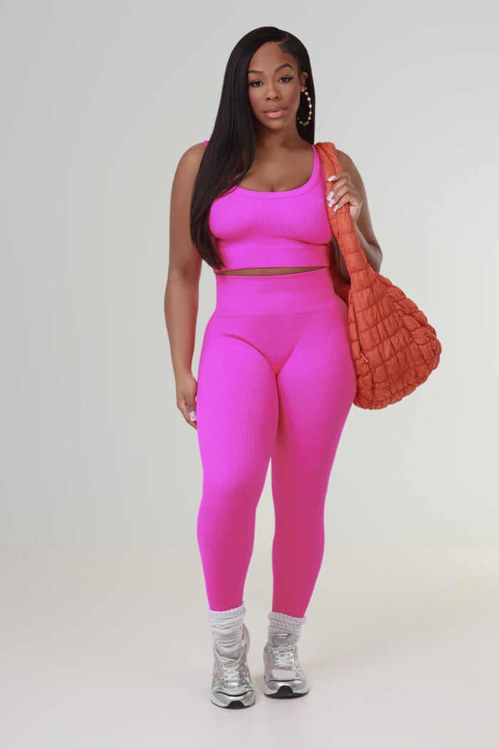 Play Out High Rise Cellulite Deleter Ribbed Leggings - Fuchsia - Swank A Posh