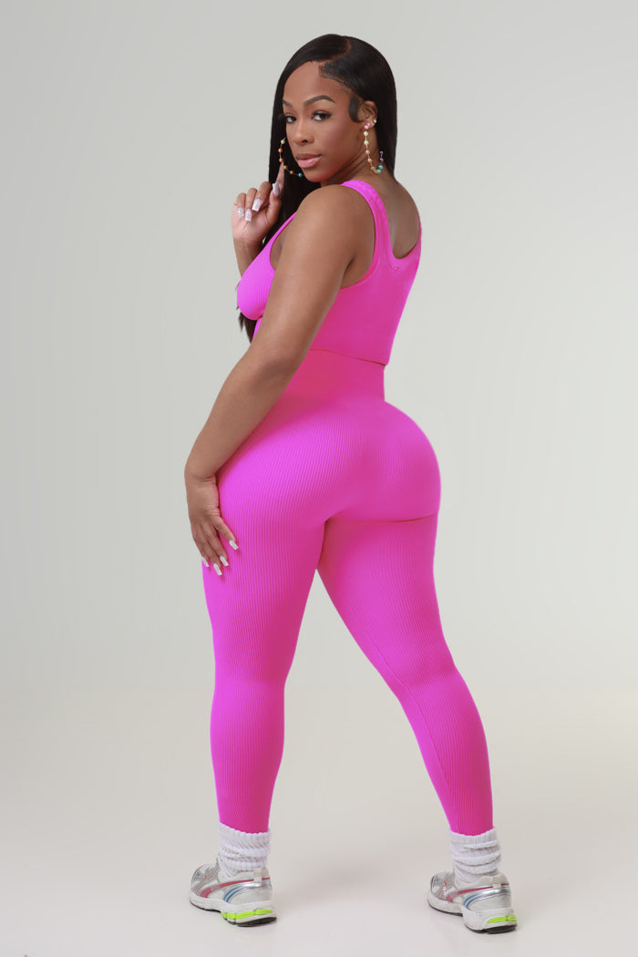 Play Out High Rise Cellulite Deleter Ribbed Leggings - Fuchsia - Swank A Posh