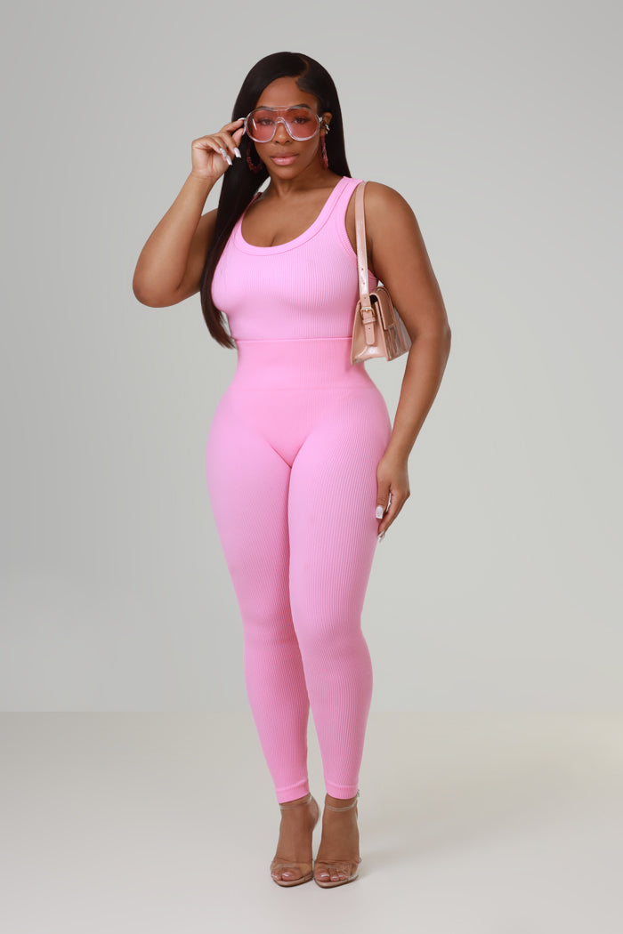 Play Out High Rise Cellulite Deleter Ribbed Leggings - Light Pink - Swank A Posh