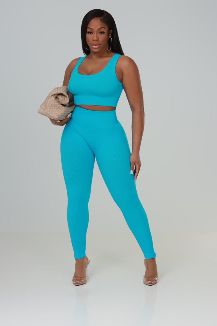 Quick Win Cellulite Deleter Ribbed Cropped Tank Top - Blue