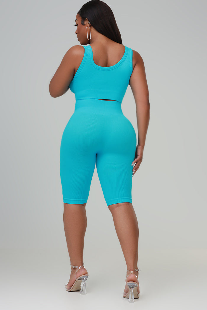 Best Asset Cellulite Deleter High Rise Cropped Leggings - Blue - Swank A Posh