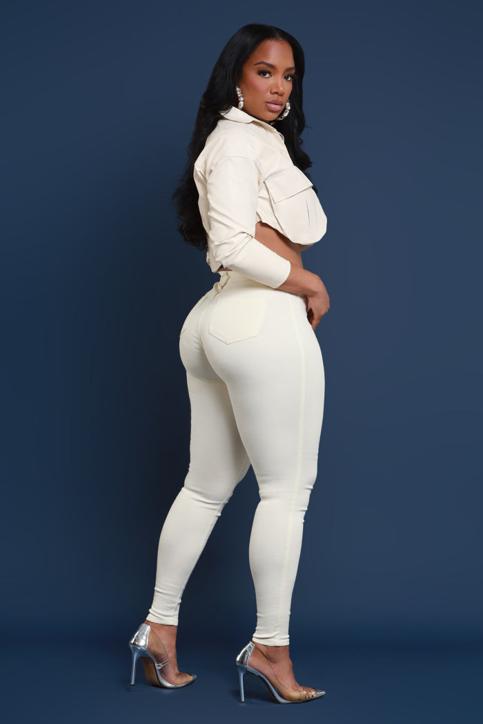 Super Swank High Rise Belt Loop Stretchy Skinny Jeans - Cream - Swank A Posh