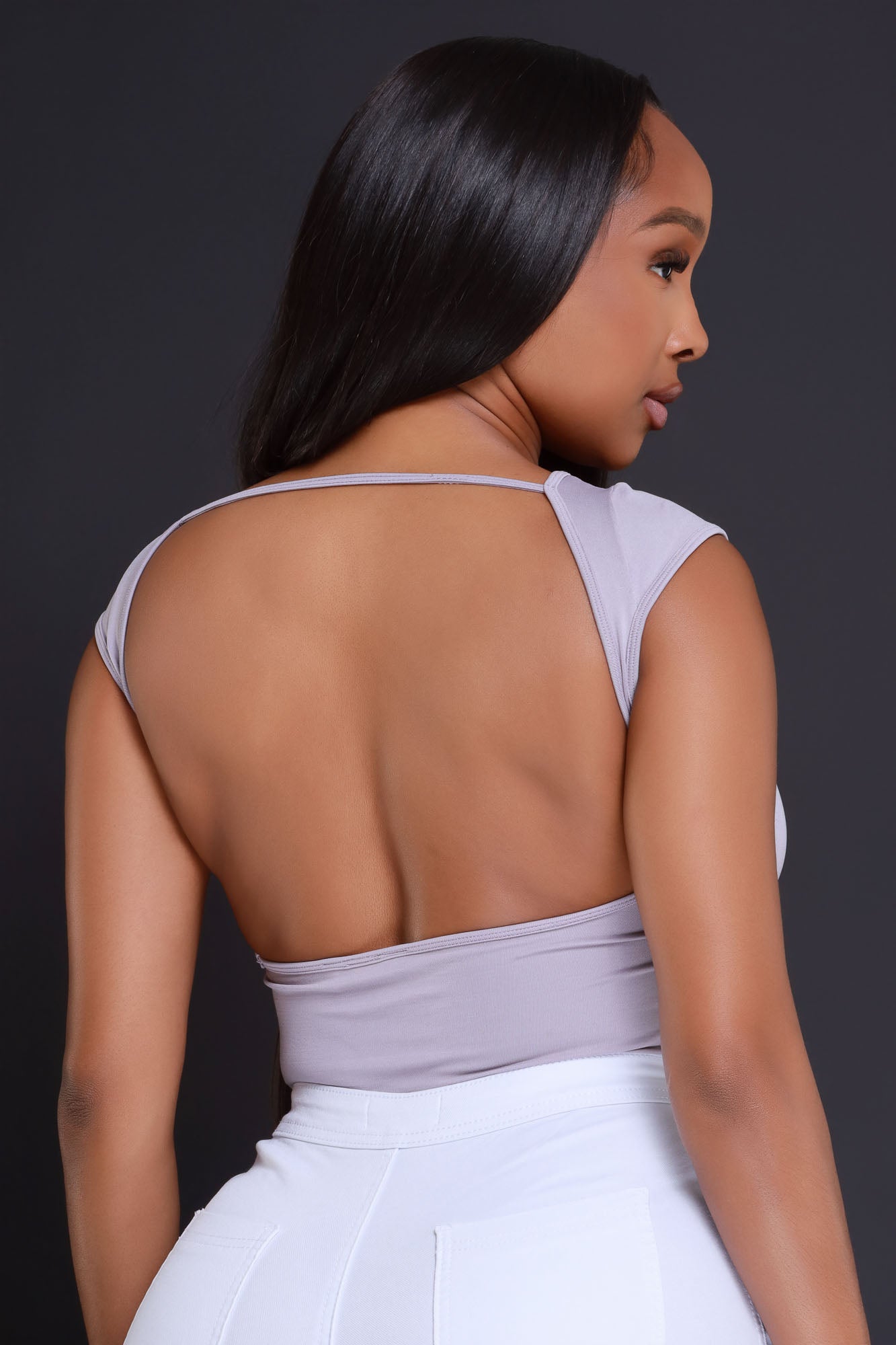 Entitled Open Back Seamless Crop Top - Grey - Swank A Posh