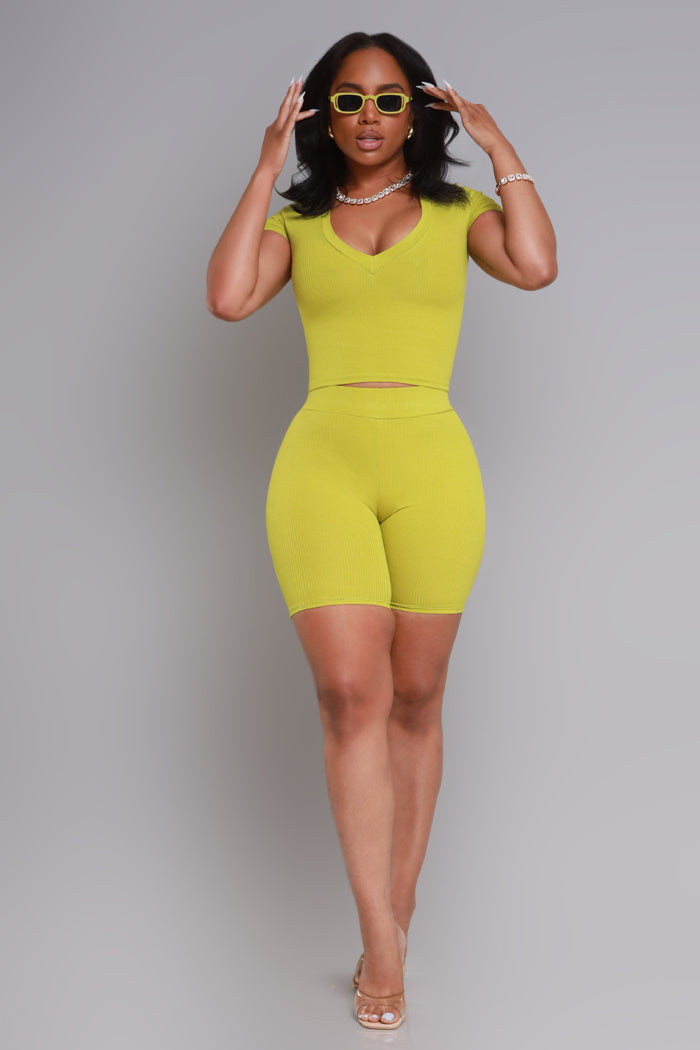 Make Room Cellulite Deleter V-Neck Cropped T-Shirt - Lime - Swank A Posh