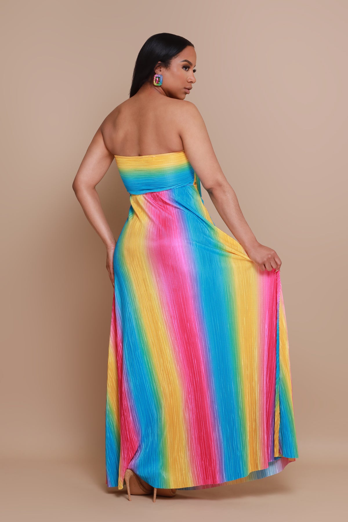 
              Express It Halter Maxi Dress - Rainbow - Swank A Posh
            