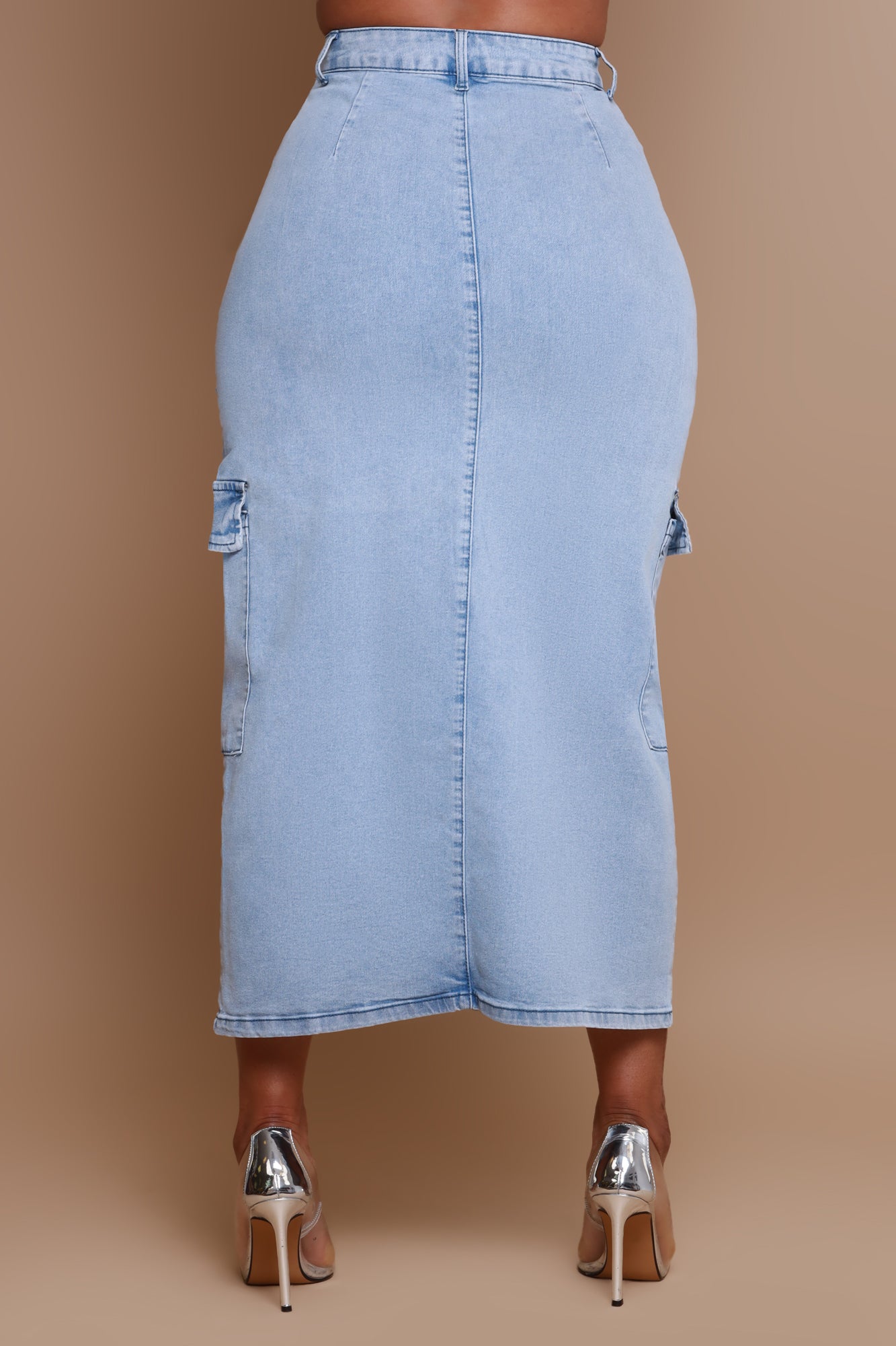 Be Gone Denim Cargo Skirt - Light Wash - Swank A Posh