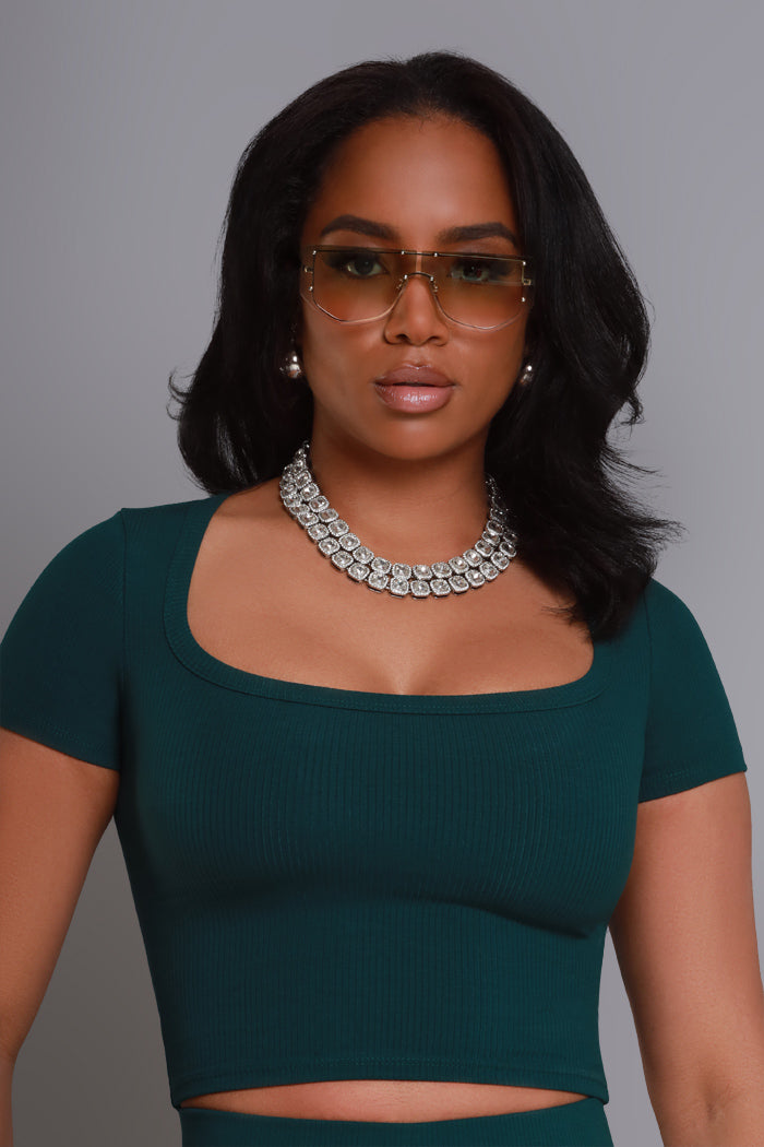 Past Life Cellulite Deleter Cropped T-Shirt - Hunter Green - Swank A Posh