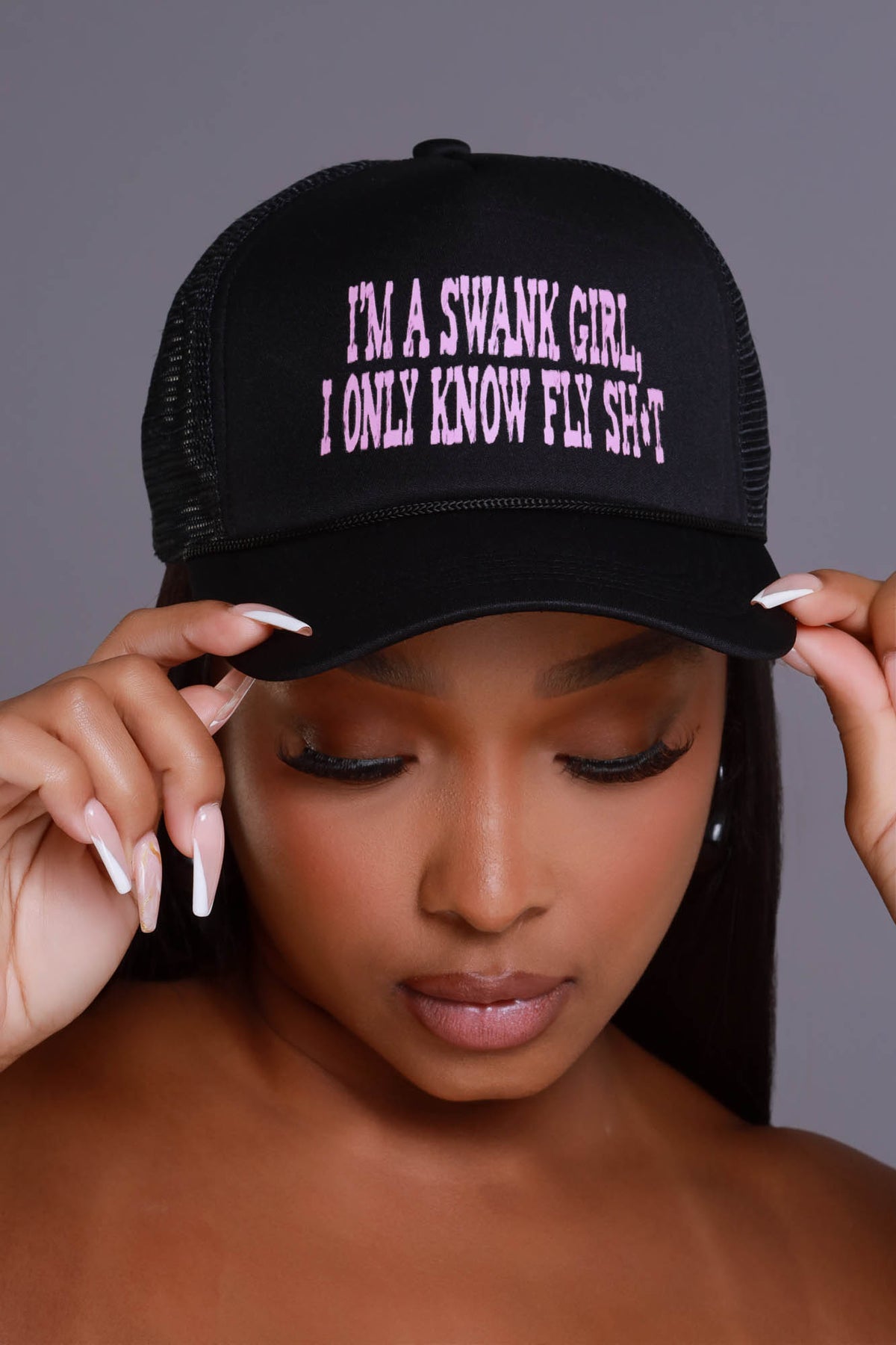 
              Fly Girl Graphic Trucker Hat - Black/Pink - Swank A Posh
            