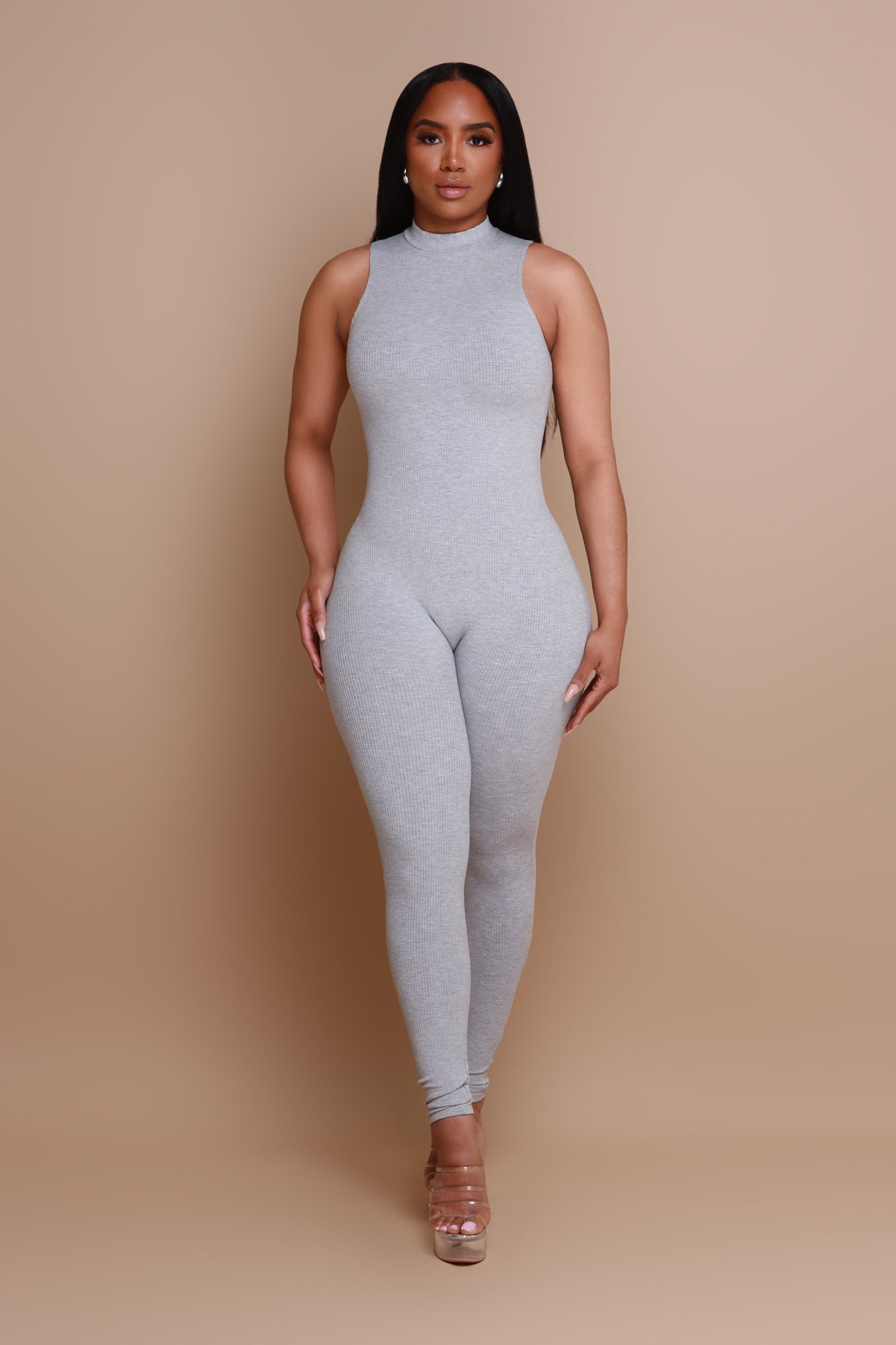 Call Back High Neck Cellulite Deleter Jumpsuit - Grey - Swank A Posh