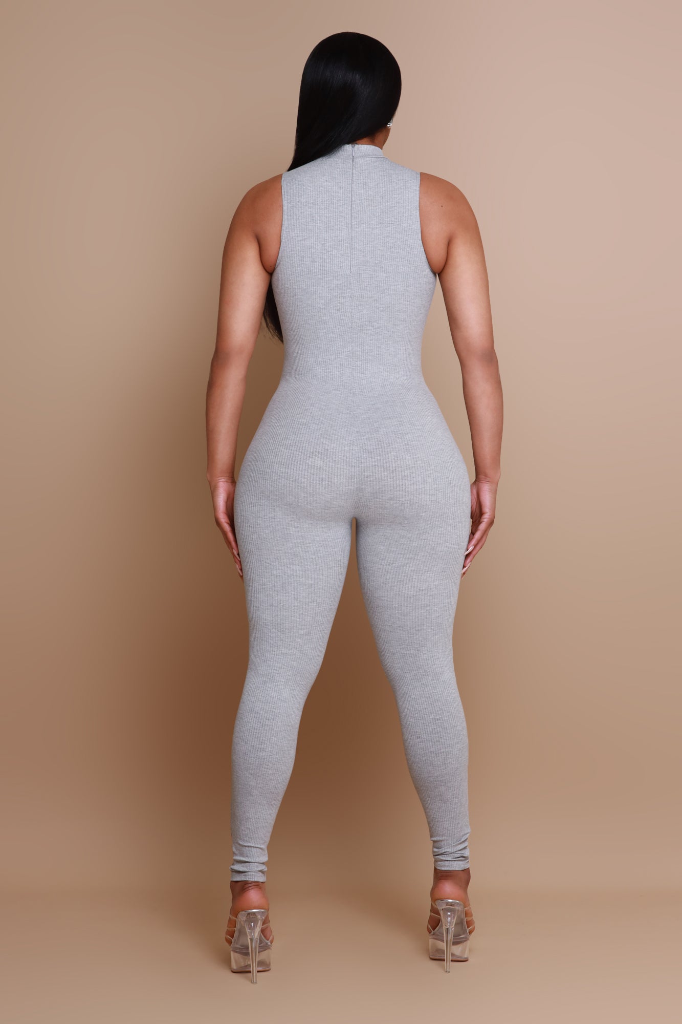 Call Back High Neck Cellulite Deleter Jumpsuit - Grey - Swank A Posh