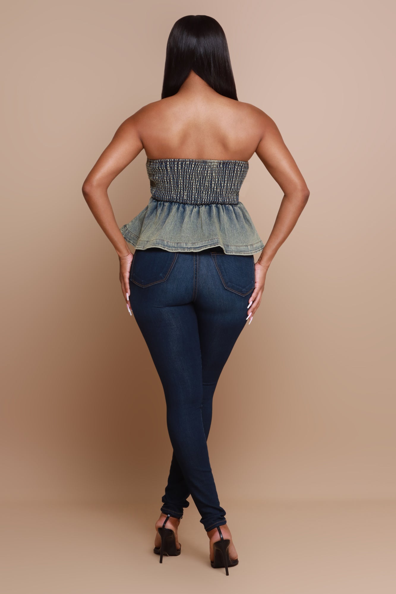 No Crumbs Strapless Denim Crop Top - Vintage Denim - Swank A Posh