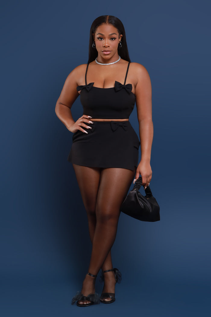 Melody High Rise Bow Tie Skort - Black - Swank A Posh