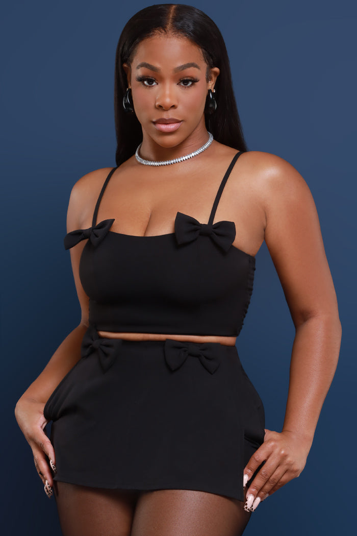 Melody Bow Tie Crop Top - Black - Swank A Posh