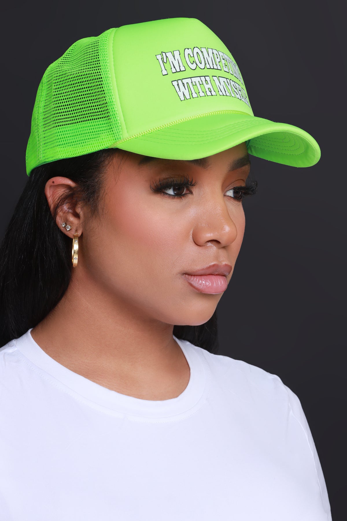 
              Compete With Me Graphic Trucker Hat - Neon Green - Swank A Posh
            