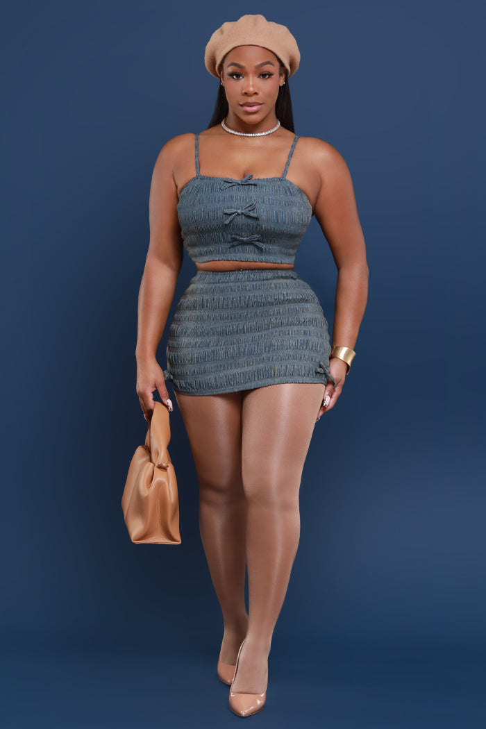 In On It Smocked Crop Top - Grey - Swank A Posh