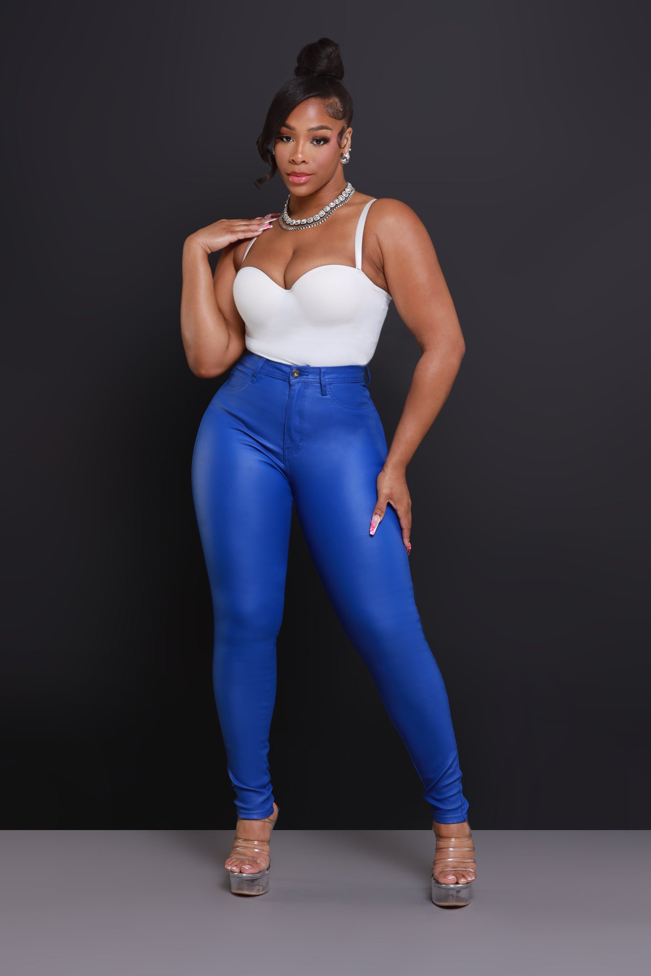 $1 LEATHER JEANS SIZE SMALL ONLY‼️ Curve You Faux Leather High Rise Pants - Royal Blue - Swank A Posh