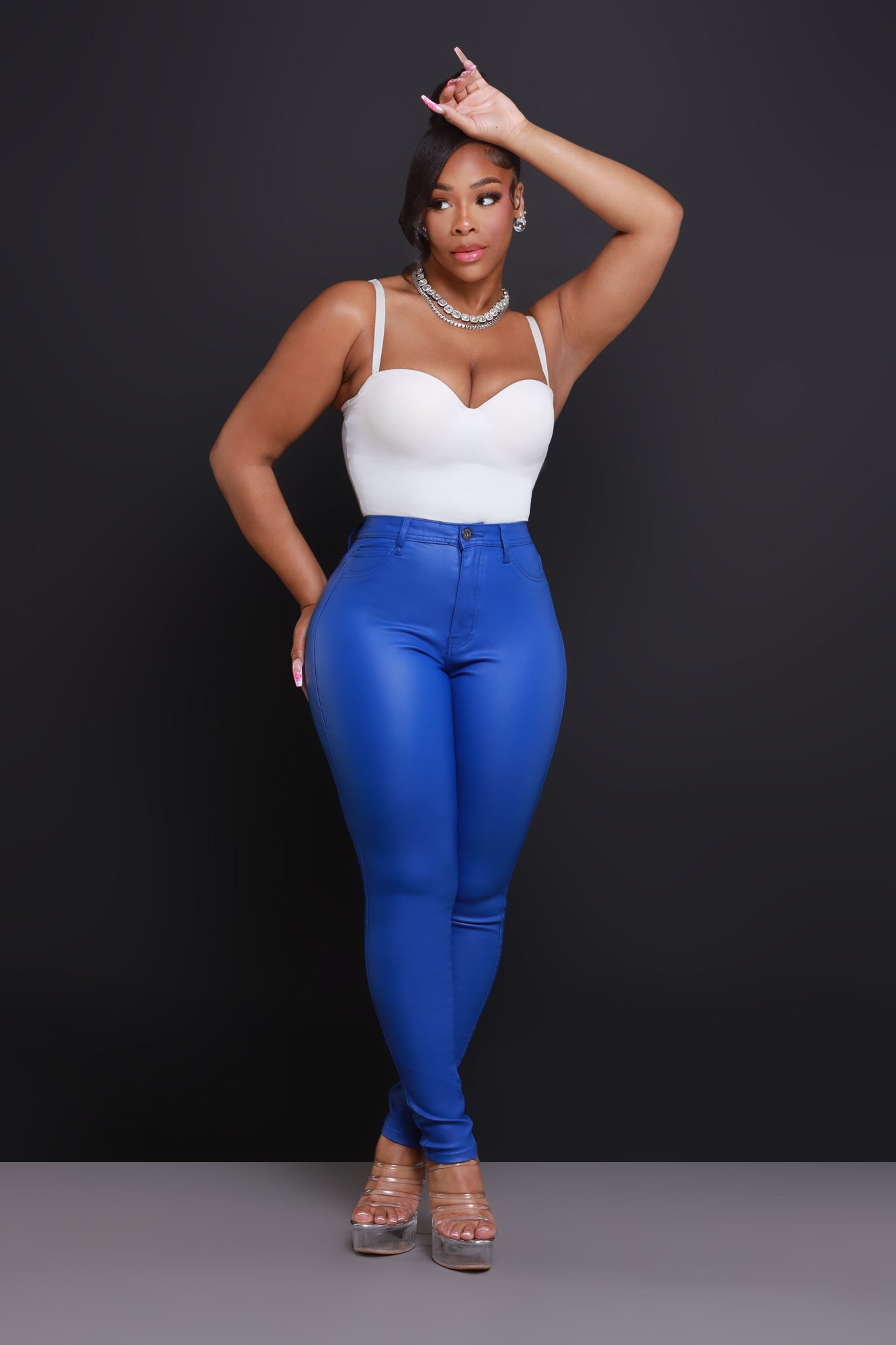 $1 LEATHER JEANS SIZE SMALL ONLY‼️ Curve You Faux Leather High Rise Pants - Royal Blue - Swank A Posh