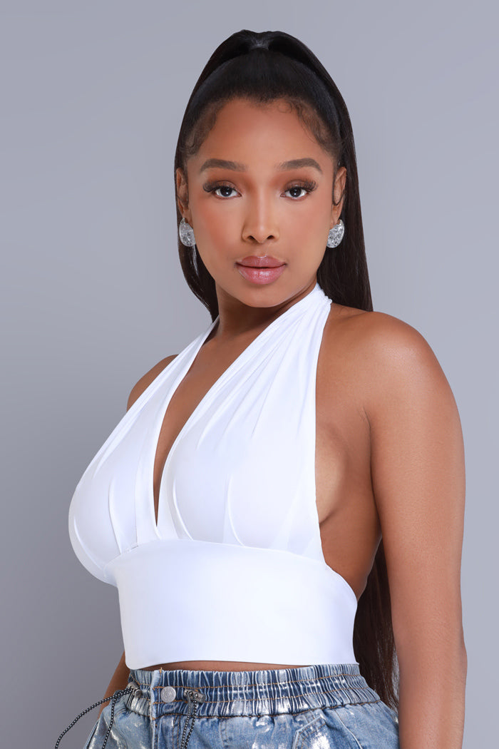 
              Distract Me Cropped Halter Top - White - Swank A Posh
            
