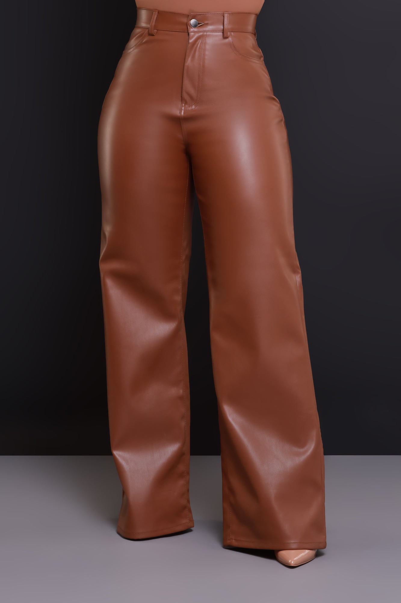 Offline Faux Leather Bootcut Pants - Caramel - Swank A Posh