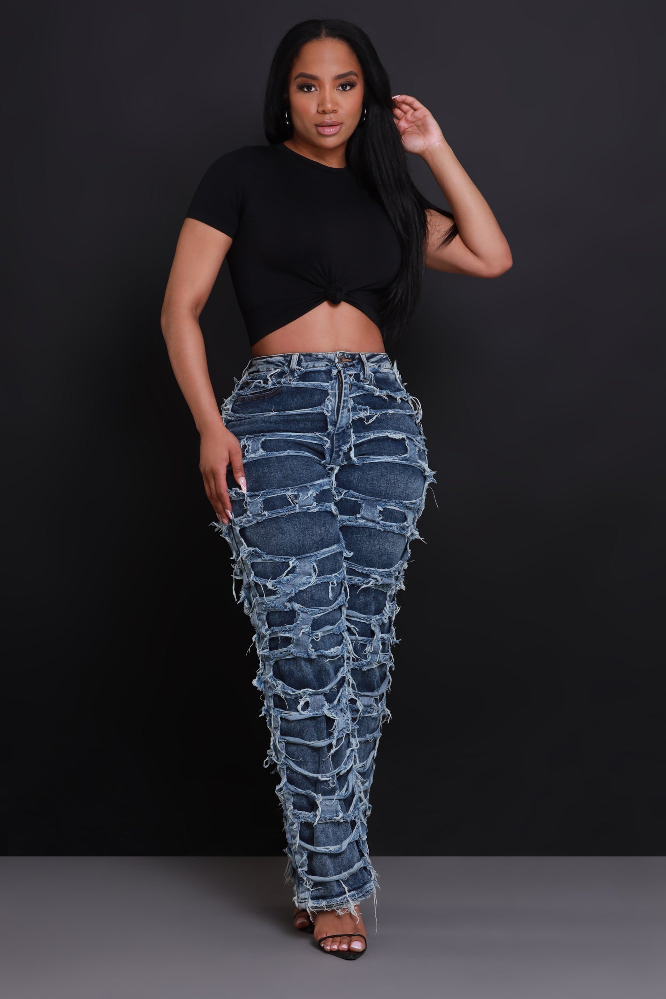 Fight Back High Rise Distressed Jeans - Dark Wash - Swank A Posh