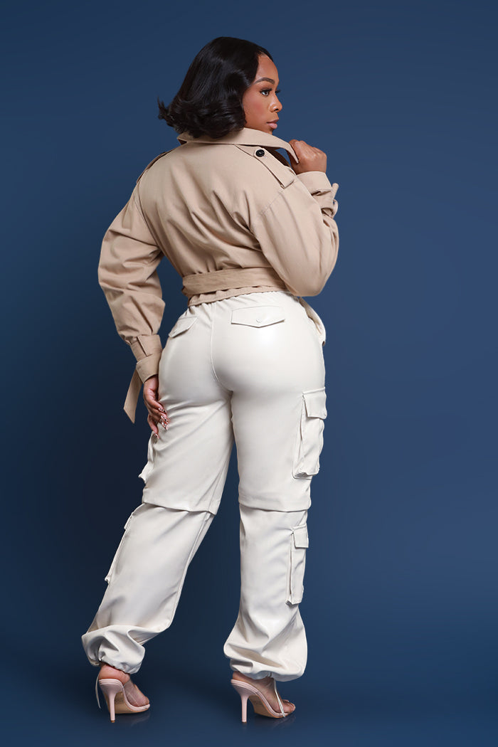 Get A Grip Faux Leather Cargo Pants - Cream - Swank A Posh