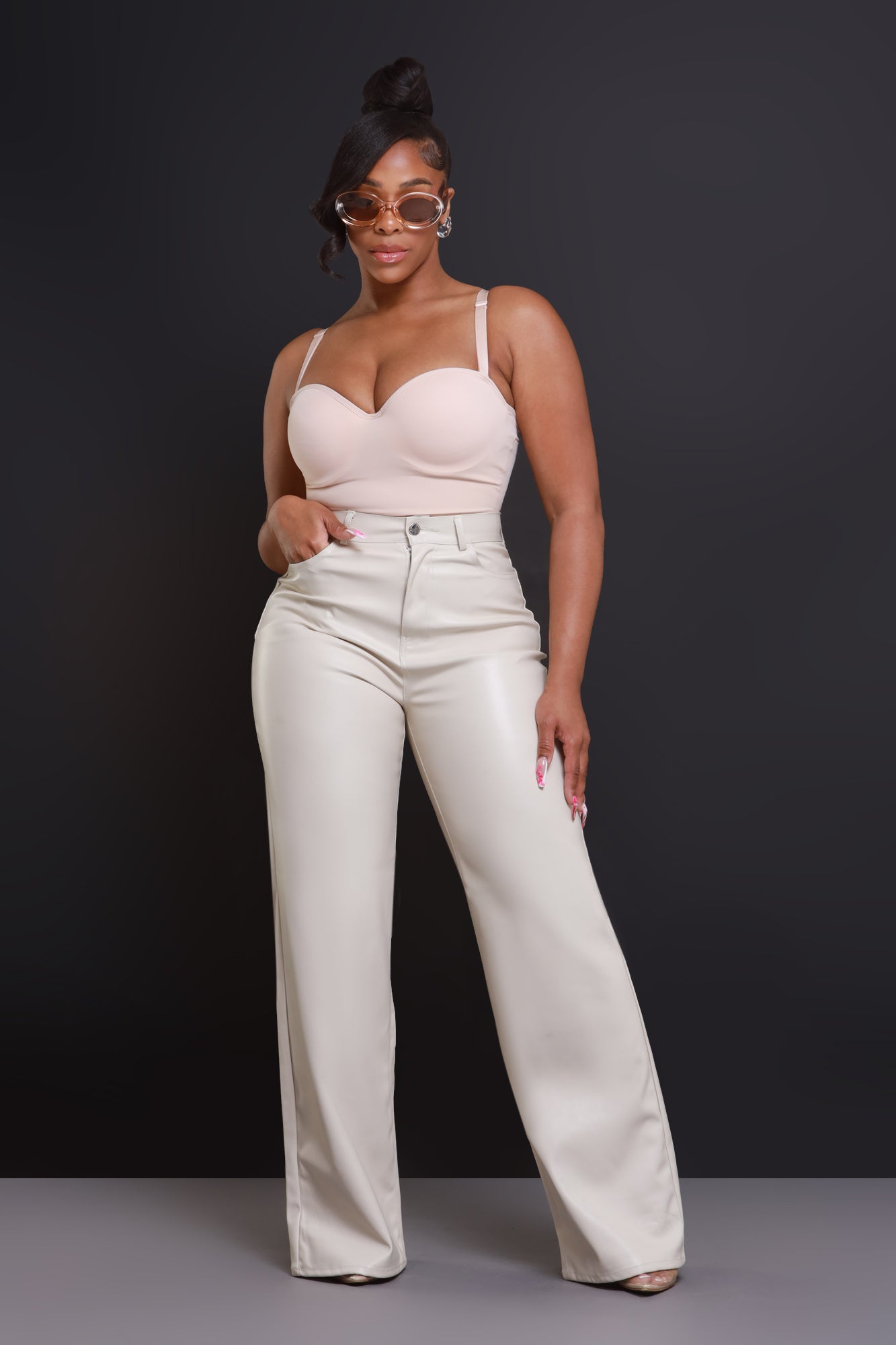 Offline Faux Leather Bootcut Pants - Cream - Swank A Posh