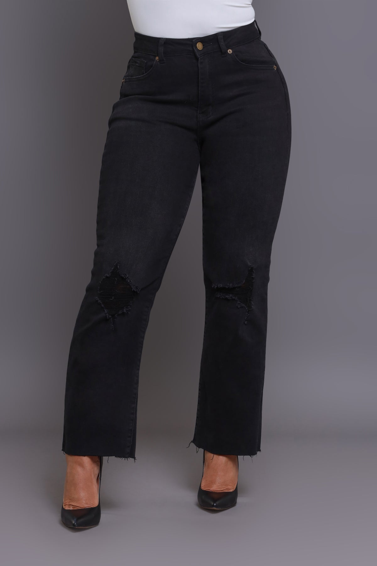 
              Night Shift High Rise Distressed Cropped Jeans - Black - Swank A Posh
            