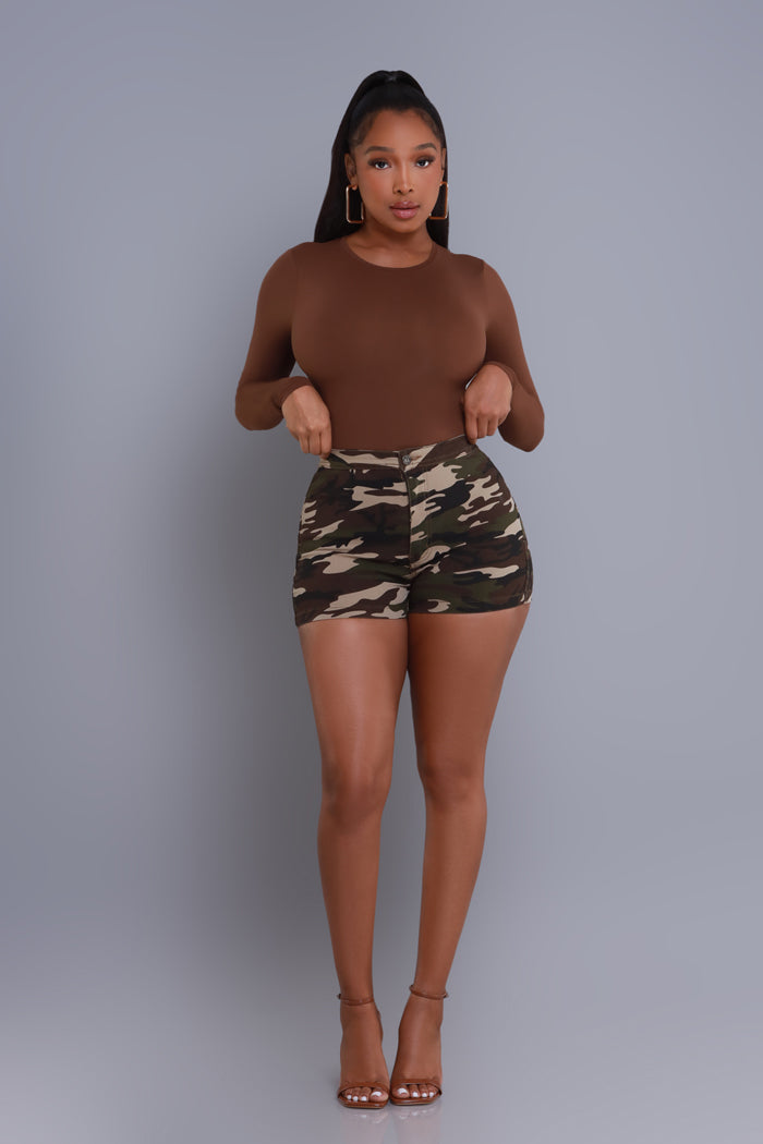 $1 JEANS SIZE SMALL ONLY‼️ Super Swank High Waist Stretchy Shorts - Dark Camo - Swank A Posh