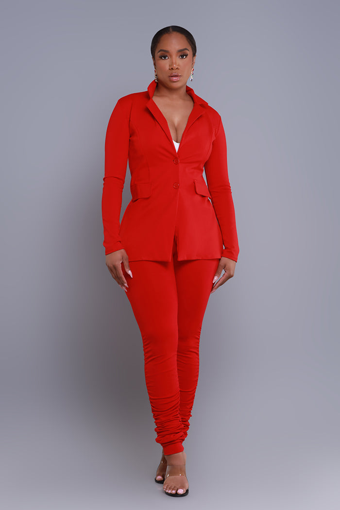 
              Boss Mood Button Up Blazer - Red - Swank A Posh
            