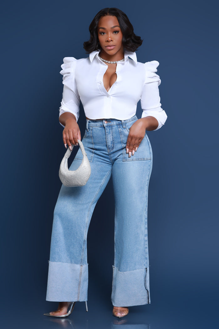 RWD CUFF 500 High Rise Jeans - Light Wash Wide Leg - Swank A Posh